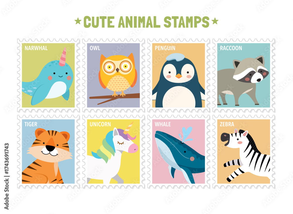 custom made wallpaper toronto digitalCute Animal Stamps Icon Vector Illustration Set_02