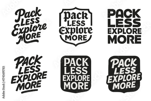 Harmonious Lettering Variations. Pack less explore more. Set lettering. harmonious lettering variations of the same emblematic concept (Retro vintage badge