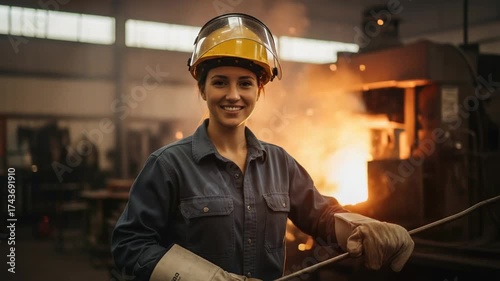 smiling female worker in industrial setting