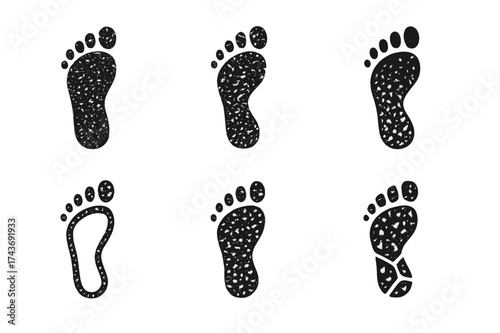 Eco Shoe Logos. Creating eco-friendly shoes from recycled rubber. Set Logo of Creating eco-friendly shoes from recycled rubber: Footprint composed of rubber
