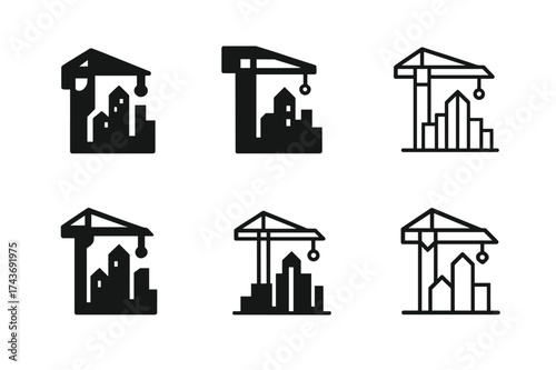 City Skyline Logos. City Skyline. Set Logo of City Skyline: crane. harmonious logo variations of the same emblematic concept, each with different artistic