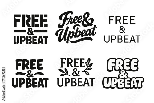 Creative Lettering Grid. Free & Upbeat. Set lettering. harmonious lettering variations of the same emblematic concept (Stencil-inspired urban lettering, Bold