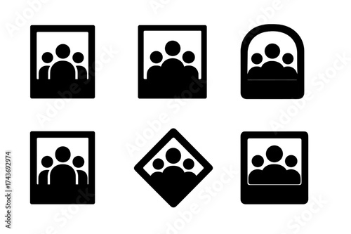 Geometric Photo Grid. Group selfie. Set Logo of instant photo frame: Abstract geometric, Filled silhouette, Symmetrical form, Negative space, Stylized detail,