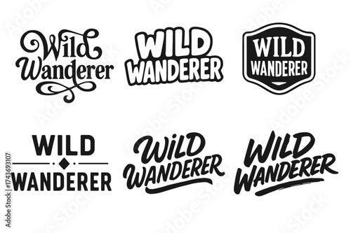 Wild Wanderer Lettering Variations. Wild Wanderer. Set lettering. harmonious lettering variations of the same emblematic concept, each with different artistic