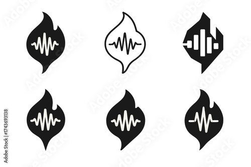 Torch of Expression. Freedom of expression. Set Logo of flame of speech: symbolic torch shaped as voice wave. harmonious logo variations of the same emblematic