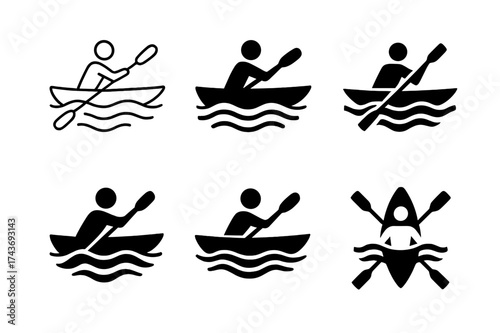 Kayaking Logo Variations. Kayaking in Rivers. Set Logo of Kayaking in Rivers: kayak. harmonious logo variations of the same emblematic concept, each with