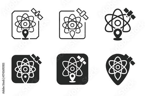 Quantum Tech Logos. Quantum computing in everyday technology. Set Logo of Quantum computing in everyday technology: Quantum GPS positioning module. harmonious