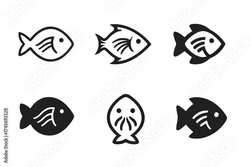 Fish Breathing Logos. Fish breathing. Set Logo of Fish breathing: Gill filaments. harmonious logo variations of the same emblematic concept, each