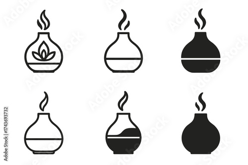 Evening Routine Logos. Planning a relaxing evening routine to unwind. Set Logo of Planning a relaxing evening routine to unwind: Essential oil diffuser.