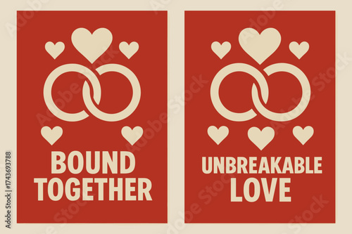 Bound and Unbreakable. Commitment. Two vertical A6 banners with safe margins, centered composition, no elements touching edges, bold style, red and beige,