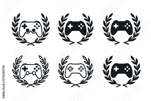 Gamepad Logo Variations. Game tournaments. Set Logo of gamepad: console controller with competitive aura. harmonious logo variations of the same emblematic