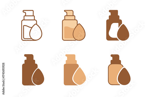 Foundation Beauty Logos. Foundation bottles and sponges. Set Logo of Foundation bottles and sponges: Beauty sponge (blender). harmonious logo variations of the
