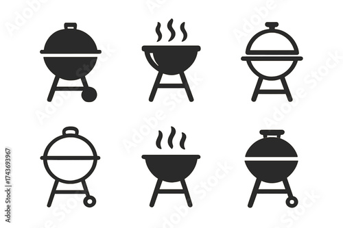 Summer Party Logos. Outdoor summer holiday party decor. Set Logo of Outdoor summer holiday party decor: Barbecue grill. harmonious logo variations of the same