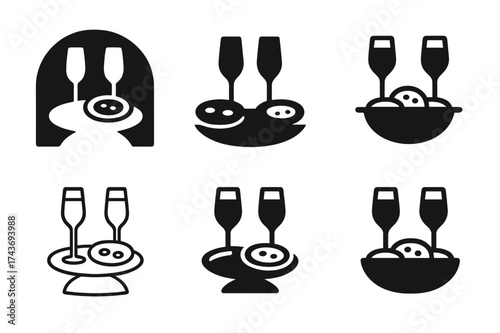 New Year Logo Variations. New Year?s Day recovery brunch and celebration. Set Logo of New Year?s Day recovery brunch and celebration: Brunch table with mimosas