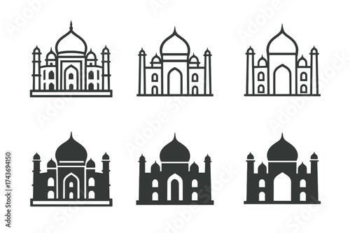 Architectural Logo Variations. The history of architecture and landmark buildings. Set Logo of The history of architecture and landmark buildings: Taj Mahal