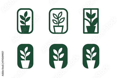 Vertical Garden Logos. Interior design ideas for small spaces. Set Logo of Interior design ideas for small spaces: Vertical Garden. harmonious logo variations