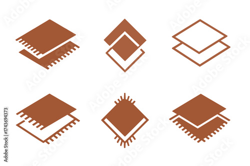 Economical Decor Logos. Home decor on a budget. Set Logo of Home decor on a budget: Layered rugs. harmonious logo variations of the same emblematic concept,