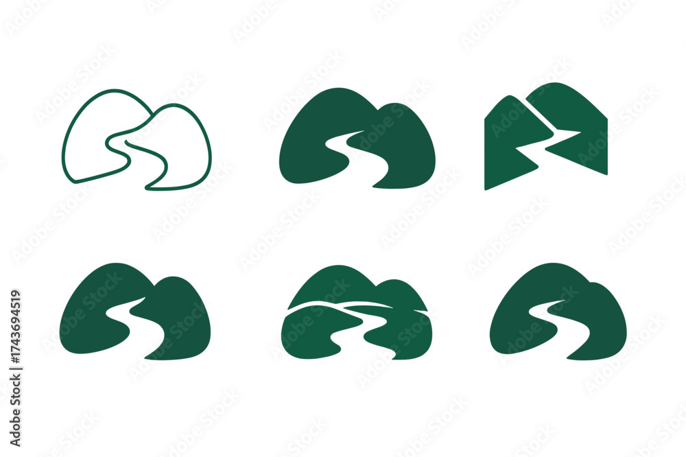 Obraz premium Nature-Inspired Logo Variations. Graphic Design Trends Nature-Inspired Design. Set Logo of Nature-Inspired Design: river. harmonious logo variations of the