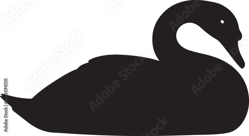 Swan side view in silhouette white background.