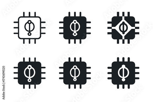 Quantum Computing Logos. Quantum computing in everyday technology. Set Logo of Quantum computing in everyday technology: Qubit microchip. harmonious logo