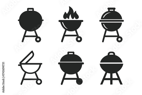 Summer Party Logos. Outdoor summer holiday party decor. Set Logo of Outdoor summer holiday party decor: Barbecue grill. harmonious logo variations of the same