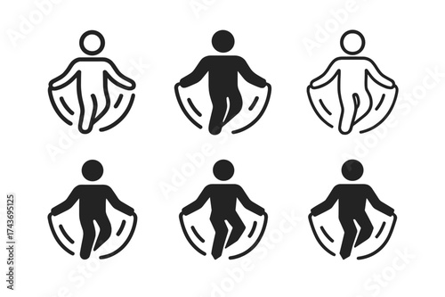 Fitness Logo Variations. Jump rope. Set Logo of Fitness: motion lines with rope. harmonious logo variations of the same emblematic concept, each with different