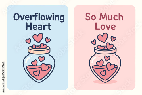 Overflowing Heart Banners. Overflowing Heart. Two vertical A6 banners with safe margins, centered composition, no elements touching edges, cartoon style,