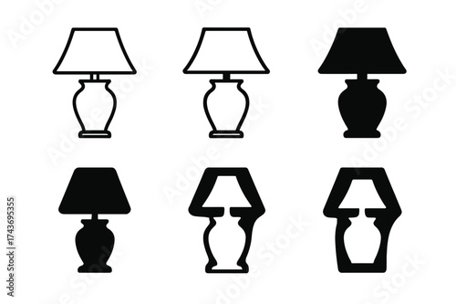 Thrifted Lamp Logos. Home decor on a budget. Set Logo of Home decor on a budget: Thrifted lamp. harmonious logo variations of the same emblematic concept, each