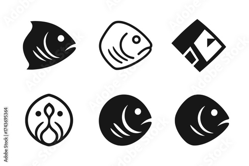 Fish Breathing Logos. Fish breathing. Set Logo of Fish breathing: Operculum (gill cover) close-up. harmonious logo variations of the same emblematic concept,