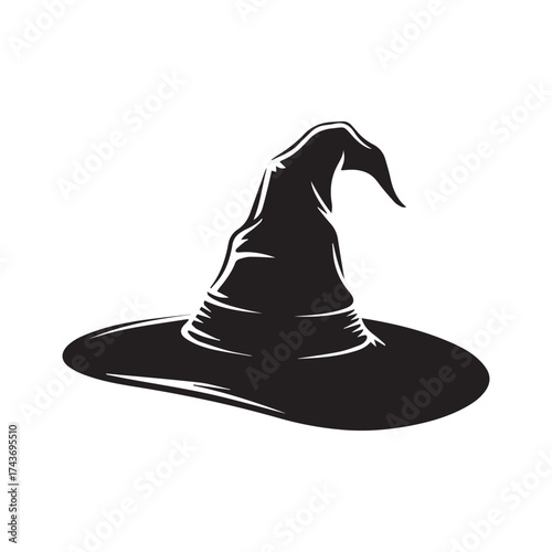 Black witch hat with detailed shading silhouette halloween