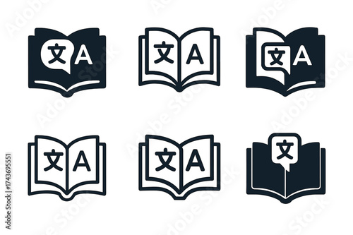 Linguist Logo Variations. Translators or interpreters working with languages. Set Logo of Translators or interpreters working with languages: Open dictionary /
