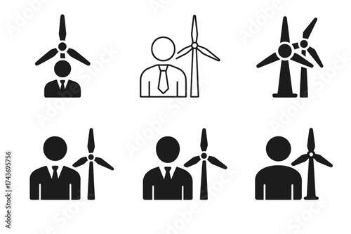 Renewable Energy Logos. Career opportunities in the renewable energy sector. Set Logo of Careers: wind turbine and professional icon. harmonious logo