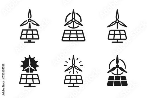 Renewable Energy Logo Grid. Career opportunities in the renewable energy sector. Set Logo of Careers: solar and wind energy job icon. harmonious logo