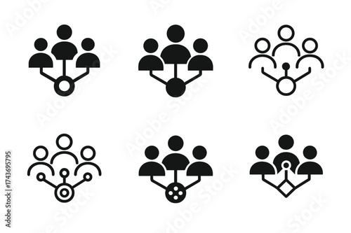 AI Ethics Logos. Ethical AI coder collectives. Set Logo of AI ethics: neural network with people. harmonious logo variations of the same emblematic concept,