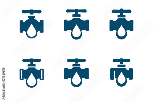 Municipal Logos Grid. Municipal services improvement. Set Logo of Municipal services improvement: Water main valve. harmonious logo variations of the same