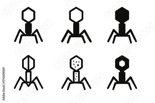 Microbe Logo Variations. Microbe. Set Logo of Microbe: bacteriophage. harmonious logo variations of the same emblematic concept, each with different artistic