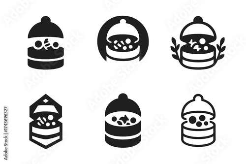 Surprise Cake Logos. Unveiling a Surprise Cake. Set Logo of Surprise Cake: surprise inside candy cake. harmonious logo variations of the same emblematic