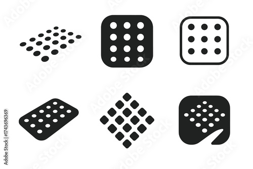 Accessible Tactile Paving Logos. Designing for accessibility in urban environments. Set Logo of tactile paving: stylized dotted ground pattern. harmonious logo