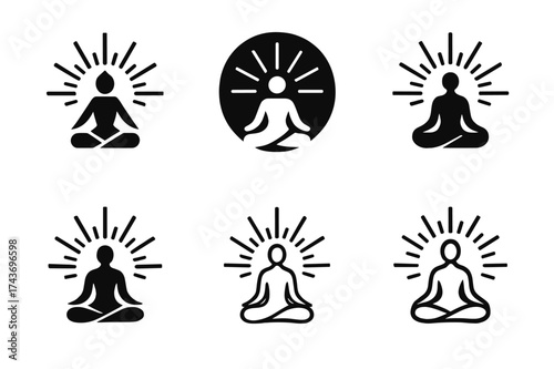 Personal Growth Logos. Making personal growth a lifestyle choice. Set Logo of Making personal growth a lifestyle choice: meditating figure with radiance.