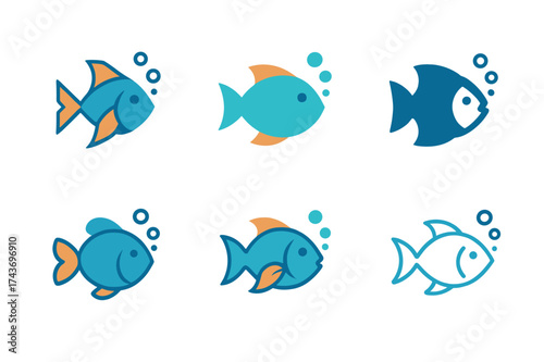 Tropical Fish Logo Variations. Fish breathing. Set Logo of Fish breathing: Tropical reef fish. harmonious logo variations of the same emblematic concept, each