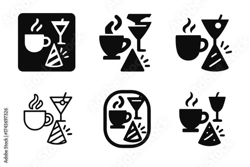 New Year's Celebration Logos. New Year?s Day recovery brunch and celebration. Set Logo of New Year?s Day recovery brunch and celebration: Chalkboard brunch