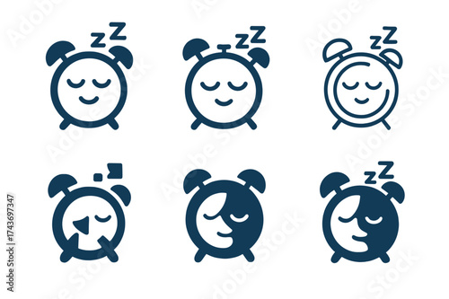 Sleep and Productivity Logos. Sleep and productivity. Set Logo of Sleep and productivity: Alarm clock. harmonious logo variations of the same emblematic