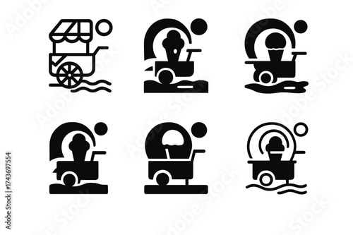 Beachside Ice Cream Logos. Ice cream on a hot summer day. Set Logo of Ice cream on a hot summer day: Beachside ice cream cart. harmonious logo variations of