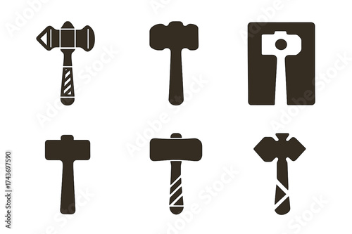 Antique Weapons Logos. Antique Weapons. Set Logo of Antique Weapons: war hammer. harmonious logo variations of the same emblematic concept, each with different