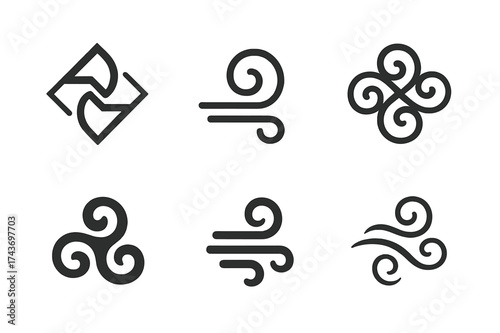 Breathing Exercise Logos. Breathing exercises for stress management. Set Logo of Breathing exercises for stress management: Wind / air swirl. harmonious logo