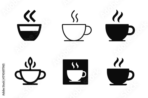 Tea Mug Logos. Planning a relaxing evening routine to unwind. Set Logo of Planning a relaxing evening routine to unwind: Tea mug. harmonious logo variations of