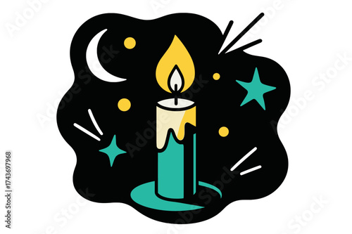 Hope in Darkness. Dark Silence. A glowing candle in the middle of abstract dark void, floating sparks and shapes symbolizing hope within darkness. Modern