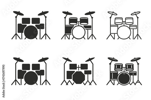 Indie Music Logos. Indie Music. Set Logo of Indie Music: drum kit. harmonious logo variations of the same emblematic concept, each with different artistic