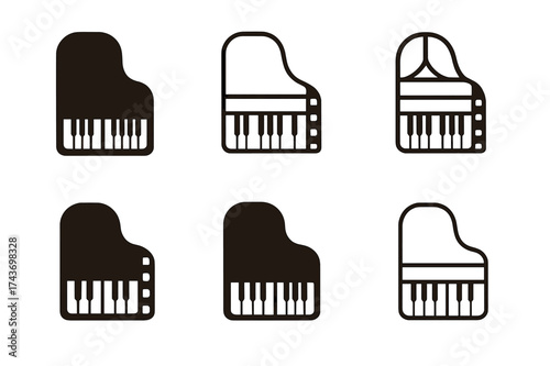 Vintage Piano Logos. Film music innovations. Set Logo of Film music innovations: Vintage Piano. harmonious logo variations of the same emblematic concept, each