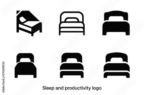 Sleep-Productivity Logos. Sleep and productivity. Set Logo of Sleep and productivity: Bed. harmonious logo variations of the same emblematic concept, each with